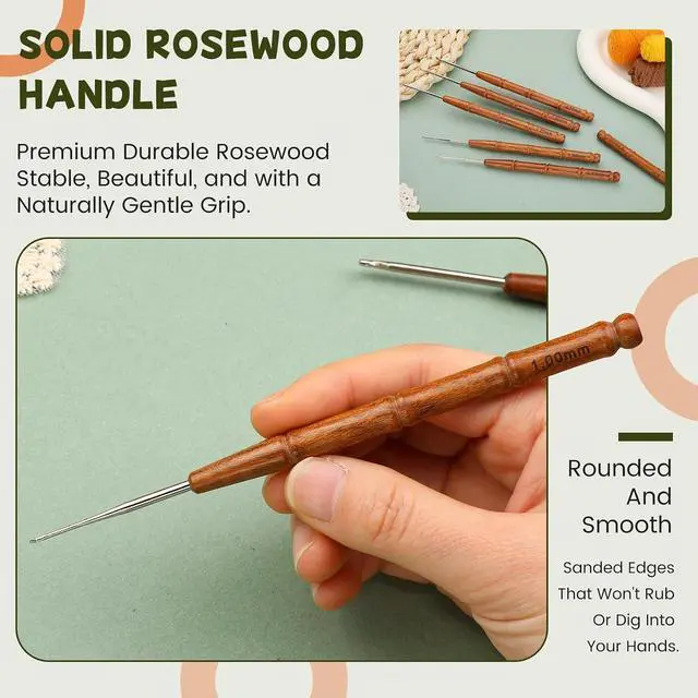 Alt view image 4 of 7 - Wuadua 1.75mm Crochet Hook Ergonomic Crochet Hooks with Wooden Handle | Crochet Needle for Arthritic, Crochet Tool Crocheting Hooks Ideal for Lace Thread, Perfect for Miniature Delicate Items