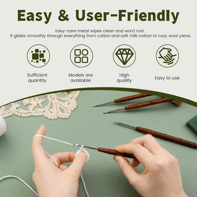 Alt view image 6 of 7 - Wuadua 1.75mm Crochet Hook Ergonomic Crochet Hooks with Wooden Handle | Crochet Needle for Arthritic, Crochet Tool Crocheting Hooks Ideal for Lace Thread, Perfect for Miniature Delicate Items