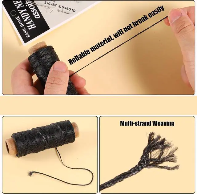 Alt view image 3 of 6 - 55 Yards Waxed Thread with 7 Leather Needles for Hand Sewing | Polyester 150D Flat Waxed Thread, 5 Straight & 2 Curved Steel Needles, For Leather, Canvas, Bags, Sofa Repair