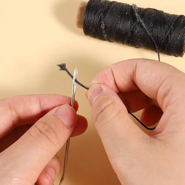 Alt view image 4 of 6 - 55 Yards Waxed Thread with 7 Leather Needles for Hand Sewing | Polyester 150D Flat Waxed Thread, 5 Straight & 2 Curved Steel Needles, For Leather, Canvas, Bags, Sofa Repair