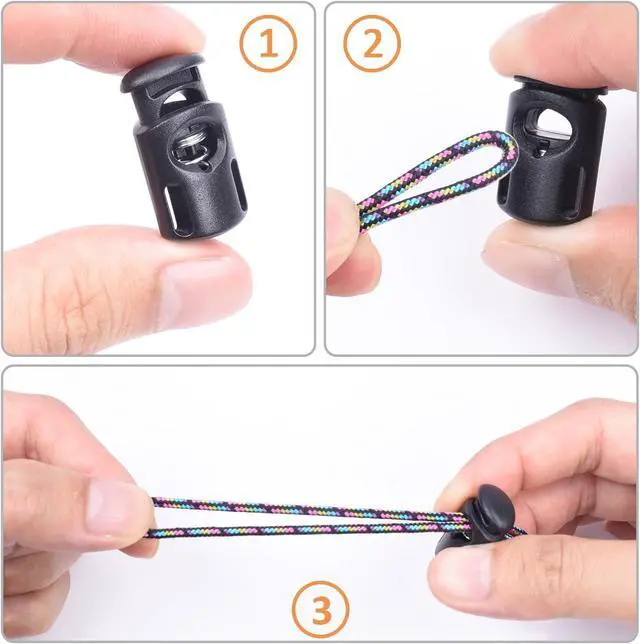 Alt view image 3 of 7 - CooBigo 10 PCS Plastic Spring Cord Locks for Drawstring, Paracord Toggle Stopper Clasp Elastic Shoeslace Lock Sweatpants Hoodie String Clips Bungee Swim Goggles Gloves String Lock Replacement