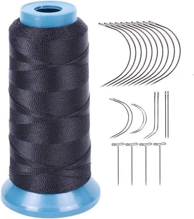 Main image of Hair Weaving Thread with C/J/I/T Needles 1200 Yards 250 D Strength Polyester Thread Sewing Thread for Making Wigs Hair Extension Kit (Black)