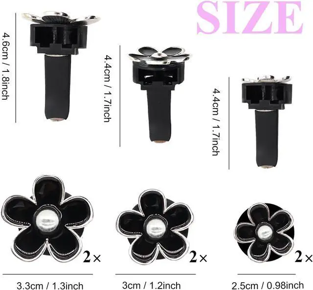 Alt view image 3 of 7 - ORIESSE 6pcs Flower Car Air Freshener Vent Clips,Daisy Car Accessories | 3 Sizes Sparkly Black Silver Flowers Air Vent Clips,Car Decor for Women,Refillable Diffuser
