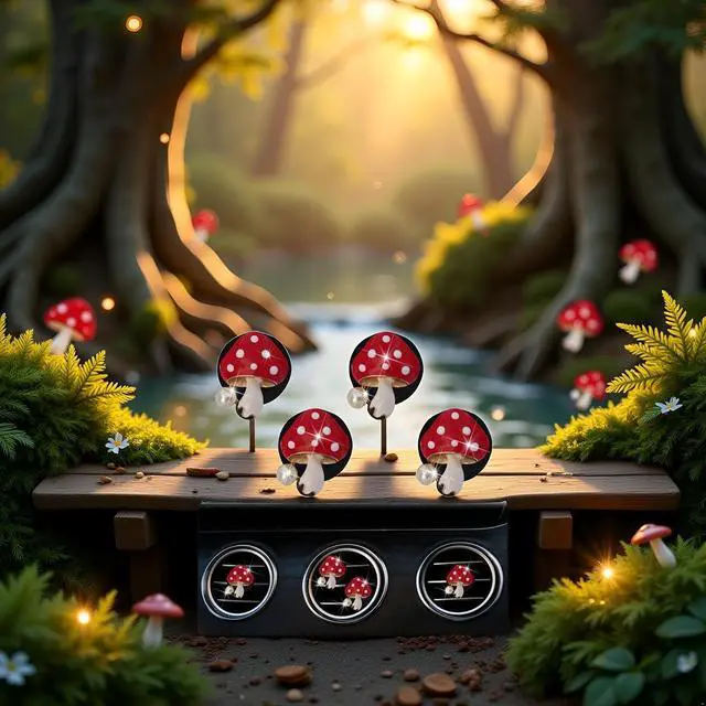 Alt view image 3 of 7 - 4Pcs Red Mushroom Car Accessories Mushroom Car Air Freshener Vent Clips,4 Sizes Cute Clips,Girly Women Accessories,Refillable Diffuser Air Fresheners Accessories