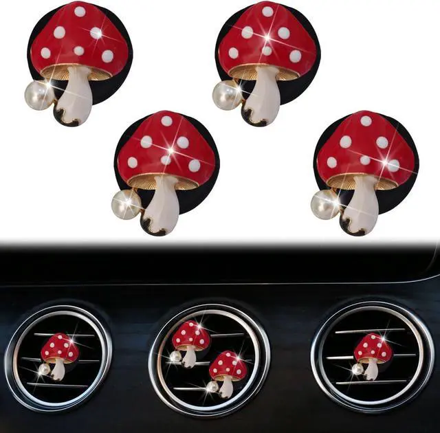 Main image of 4Pcs Red Mushroom Car Accessories Mushroom Car Air Freshener Vent Clips,4 Sizes Cute Clips,Girly Women Accessories,Refillable Diffuser Air Fresheners Accessories