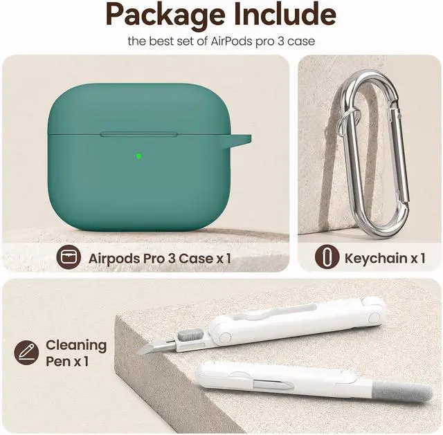 Alt view image 3 of 7 - for AirPods Pro 3 Case (2025),Soft Silicone Protective Cover Compatible with Apple AirPods Pro 3rd Generation Case with Cleaning Kit for Women Men,Air pods Pro Cases with Keychain,Pine Green