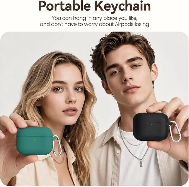 Alt view image 6 of 7 - for AirPods Pro 3 Case (2025),Soft Silicone Protective Cover Compatible with Apple AirPods Pro 3rd Generation Case with Cleaning Kit for Women Men,Air pods Pro Cases with Keychain,Pine Green