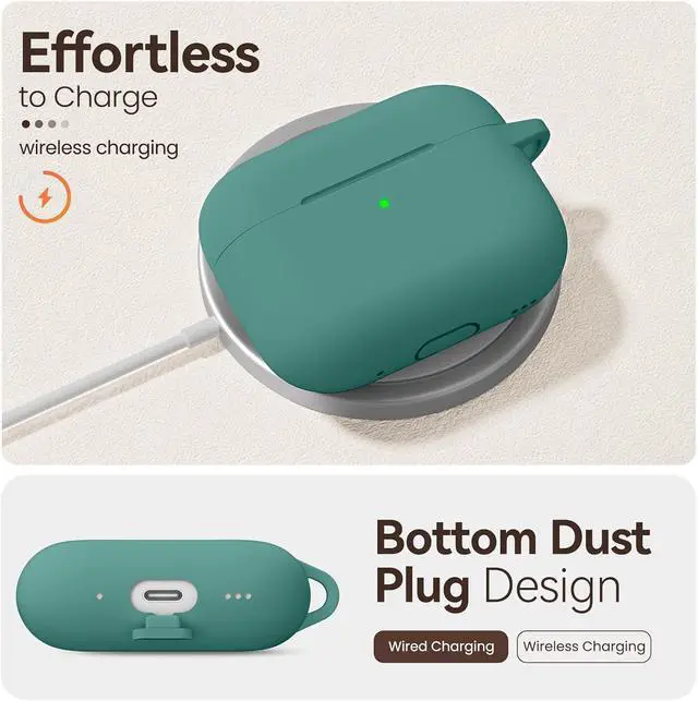 Alt view image 4 of 7 - for AirPods Pro 3 Case (2025),Soft Silicone Protective Cover Compatible with Apple AirPods Pro 3rd Generation Case with Cleaning Kit for Women Men,Air pods Pro Cases with Keychain,Pine Green