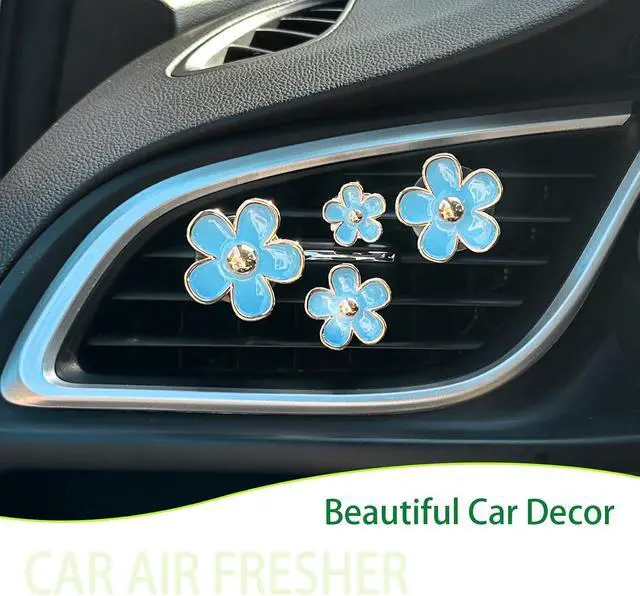 Alt view image 2 of 6 - ORIESSE Flower Car Decor,Light Blue Daisy Car Vent Clips,Reusable Diffuser | Flower Car Air Freshener Vent Clips.Girly Car Accessories for Women,Cute 4 Sizes Light Blue Daisy Flower Air Vent Clips