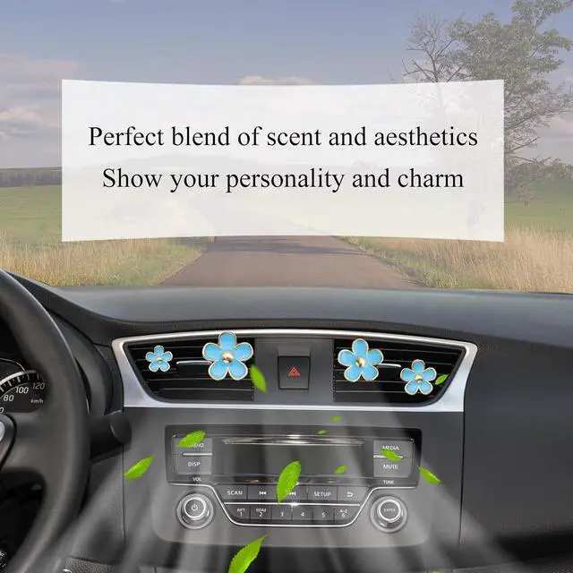 Alt view image 3 of 6 - ORIESSE Flower Car Decor,Light Blue Daisy Car Vent Clips,Reusable Diffuser | Flower Car Air Freshener Vent Clips.Girly Car Accessories for Women,Cute 4 Sizes Light Blue Daisy Flower Air Vent Clips