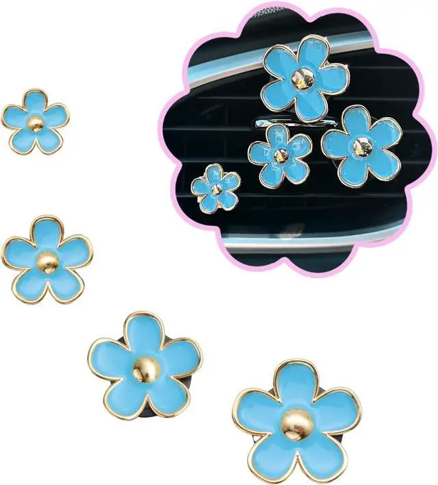 Main image of ORIESSE Flower Car Decor,Light Blue Daisy Car Vent Clips,Reusable Diffuser | Flower Car Air Freshener Vent Clips.Girly Car Accessories for Women,Cute 4 Sizes Light Blue Daisy Flower Air Vent Clips
