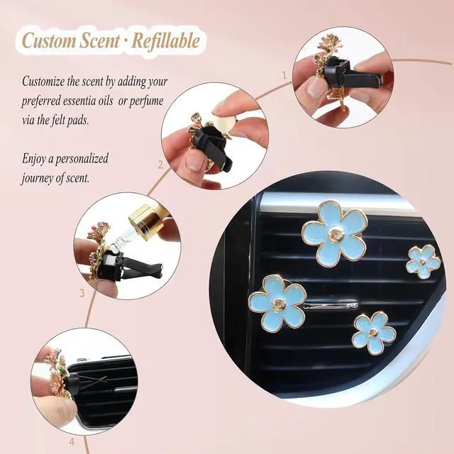 Alt view image 5 of 6 - ORIESSE Flower Car Decor,Light Blue Daisy Car Vent Clips,Reusable Diffuser | Flower Car Air Freshener Vent Clips.Girly Car Accessories for Women,Cute 4 Sizes Light Blue Daisy Flower Air Vent Clips