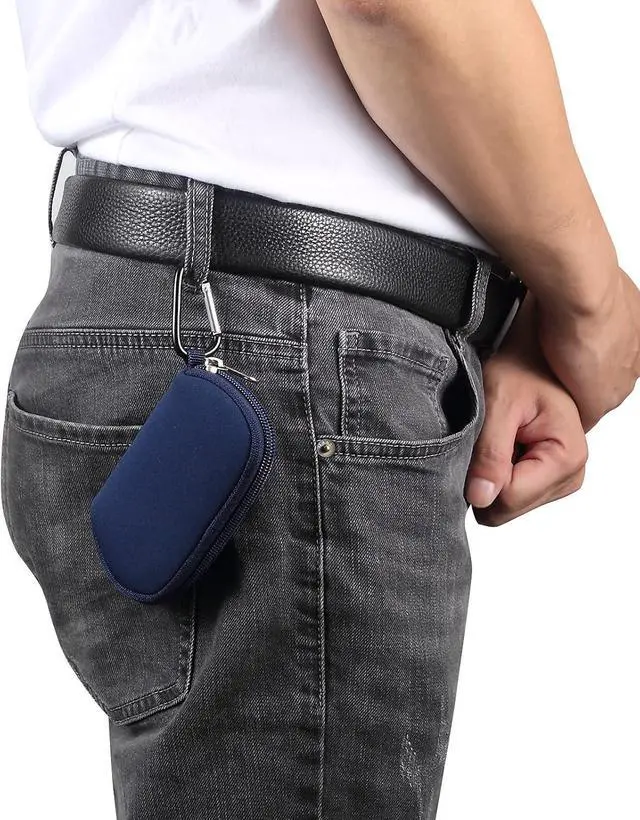 Alt view image 6 of 6 - Neoprene Sleeve Earphone Carry Bag Earbud Case Earphone Carrying Case Storage Bag Headphone Mini Pouch for Wireless Earbuds Airpods Bluetooth Headset Case with Carabiner