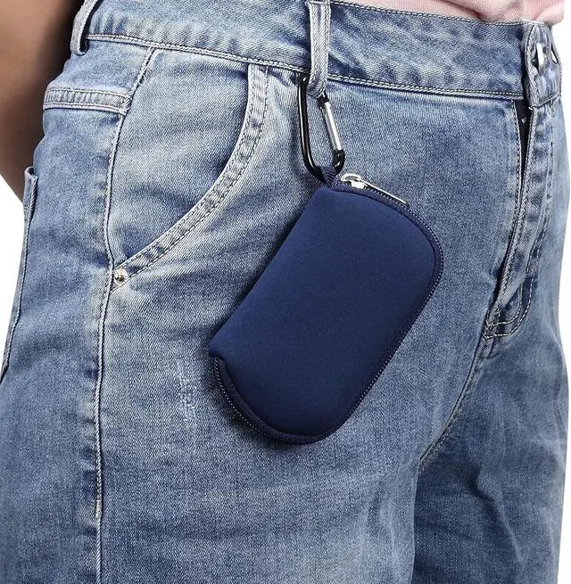 Alt view image 5 of 6 - Neoprene Sleeve Earphone Carry Bag Earbud Case Earphone Carrying Case Storage Bag Headphone Mini Pouch for Wireless Earbuds Airpods Bluetooth Headset Case with Carabiner