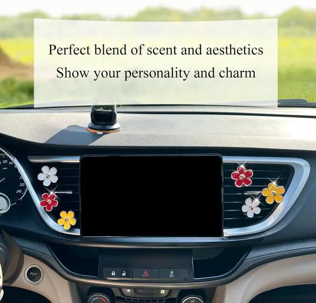 Alt view image 4 of 6 - ORIESSE 6pcs Flower Car Air Freshener Vent Clips,Daisy Car Decor | Red Yellow White Daisy Car Dashboard Accessories,3.3/3cm Flower Air Vent Clip for Women,Refillable Diffuser With Felt Pads