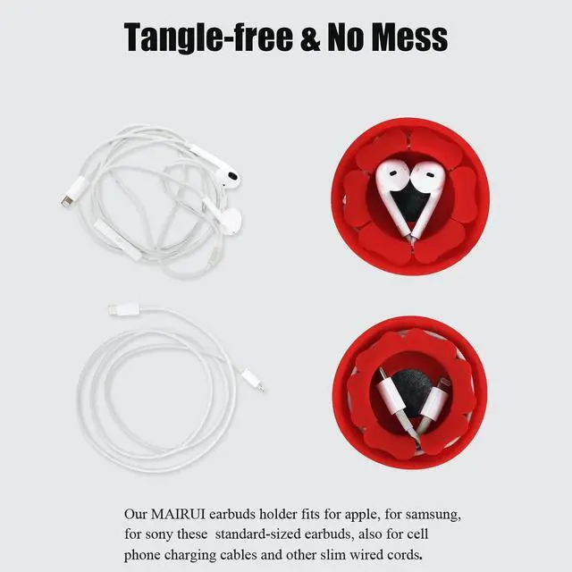 Alt view image 4 of 6 - MAIRUI Wired Earbud Case Earphone Headphone Cord Organizer Earbuds Wrap Soft Silicone Magnetic Holder Storage Tangle Free Cable Winder(Red)