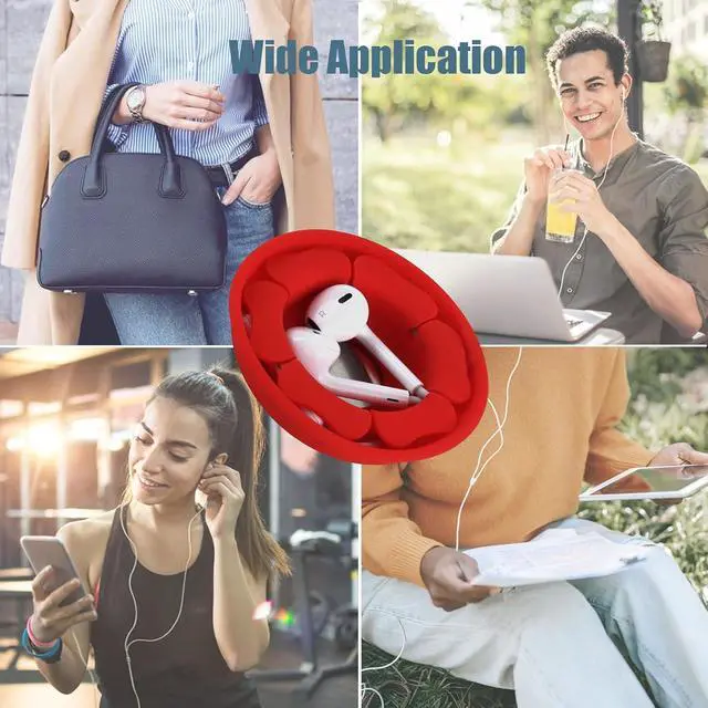Alt view image 5 of 6 - MAIRUI Wired Earbud Case Earphone Headphone Cord Organizer Earbuds Wrap Soft Silicone Magnetic Holder Storage Tangle Free Cable Winder(Red)