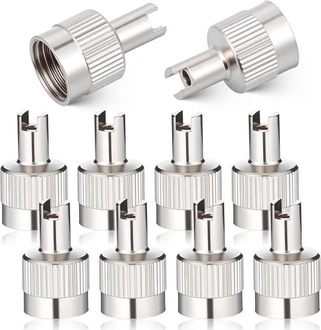 Main image of 10pcs Metal Tire Valve Stem Caps Slotted Slot Valves Caps with Valve Core Remover Tire Valves Air Dust Cover with O Rubber Ring Universal Tires Stem Covers for Cars SUV Trucks Bikes Motorcycles