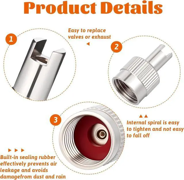 Alt view image 3 of 7 - 10pcs Metal Tire Valve Stem Caps Slotted Slot Valves Caps with Valve Core Remover Tire Valves Air Dust Cover with O Rubber Ring Universal Tires Stem Covers for Cars SUV Trucks Bikes Motorcycles