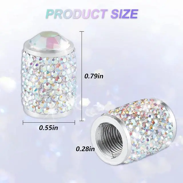 Alt view image 2 of 6 - Alpmosn Car Wheel Tire Valve Caps, 4 PCS Bling Tire Valve Caps, Crystal Tire Caps Shinny Rhinestone for Women, Universal Car Dustproof Tire Valve Caps for Cars, Trucks, SUV and Motorcycles (AB)