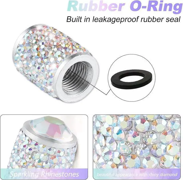 Alt view image 3 of 6 - Alpmosn Car Wheel Tire Valve Caps, 4 PCS Bling Tire Valve Caps, Crystal Tire Caps Shinny Rhinestone for Women, Universal Car Dustproof Tire Valve Caps for Cars, Trucks, SUV and Motorcycles (AB)