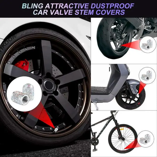 Alt view image 6 of 6 - Alpmosn Car Wheel Tire Valve Caps, 4 PCS Bling Tire Valve Caps, Crystal Tire Caps Shinny Rhinestone for Women, Universal Car Dustproof Tire Valve Caps for Cars, Trucks, SUV and Motorcycles (AB)