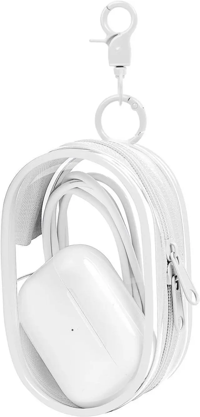 Main image of Linsaner 1 Pack Transparent Tech Pouch Storage Bag, White | Cable Organizer, Earphone Storage, Charger Holder, Key, Coin, Blind Box Doll Display Bag