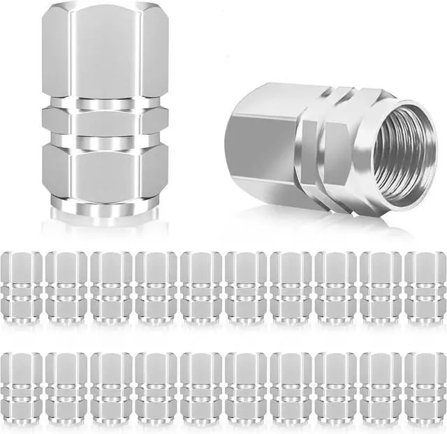 Main image of 20 Pack Tire Valve Stem Air Caps Covers Aluminum Dustproof Corrosion Resistant Car Accessories Universal Trucks Motorcycles SUVs Bikes (Silver)
