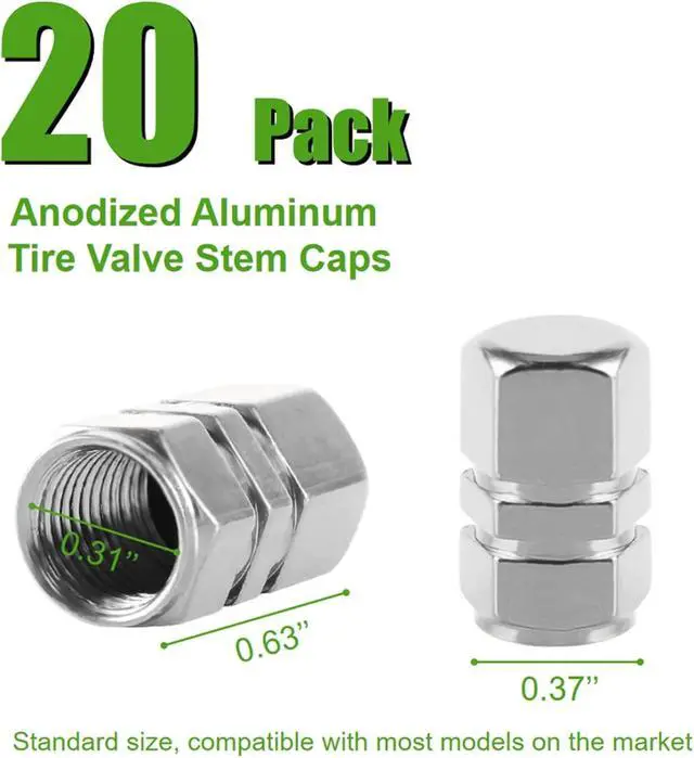 Alt view image 2 of 6 - 20 Pack Tire Valve Stem Air Caps Covers Aluminum Dustproof Corrosion Resistant Car Accessories Universal Trucks Motorcycles SUVs Bikes (Silver)