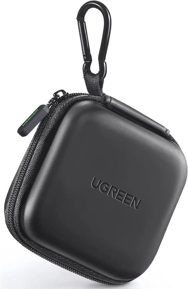 Main image of UGREEN Earbud Case, Waterproof Earphone Case Pouch Compatible with AirPods Pro Headphone Case Holder with Stainless Steel Carabiner, for Headphones, Earbuds, SD Memory Card, Camera Chips, Black
