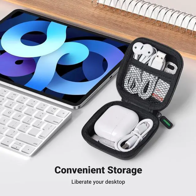 Alt view image 2 of 7 - UGREEN Earbud Case, Waterproof Earphone Case Pouch Compatible with AirPods Pro Headphone Case Holder with Stainless Steel Carabiner, for Headphones, Earbuds, SD Memory Card, Camera Chips, Black
