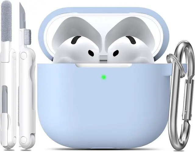 Main image of RFUNGUANGO for AirPods 4 Case, Sky Blue | Cleaner Kit, Carabiner, Soft Silicone Protective Cover, Wireless Charging Compatible