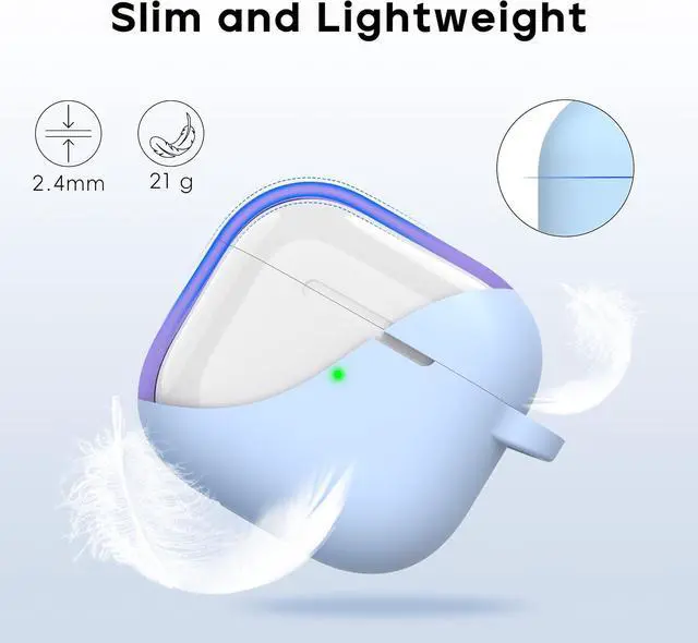 Alt view image 3 of 6 - RFUNGUANGO for AirPods 4 Case, Sky Blue | Cleaner Kit, Carabiner, Soft Silicone Protective Cover, Wireless Charging Compatible