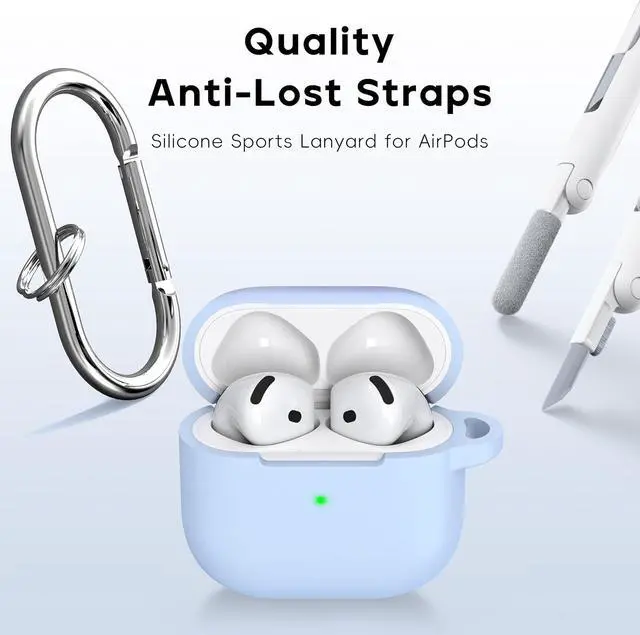 Alt view image 2 of 6 - RFUNGUANGO for AirPods 4 Case, Sky Blue | Cleaner Kit, Carabiner, Soft Silicone Protective Cover, Wireless Charging Compatible