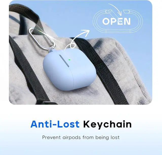 Alt view image 6 of 6 - RFUNGUANGO for AirPods 4 Case, Sky Blue | Cleaner Kit, Carabiner, Soft Silicone Protective Cover, Wireless Charging Compatible
