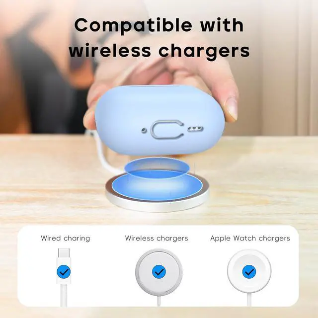 Alt view image 5 of 6 - RFUNGUANGO for AirPods 4 Case, Sky Blue | Cleaner Kit, Carabiner, Soft Silicone Protective Cover, Wireless Charging Compatible