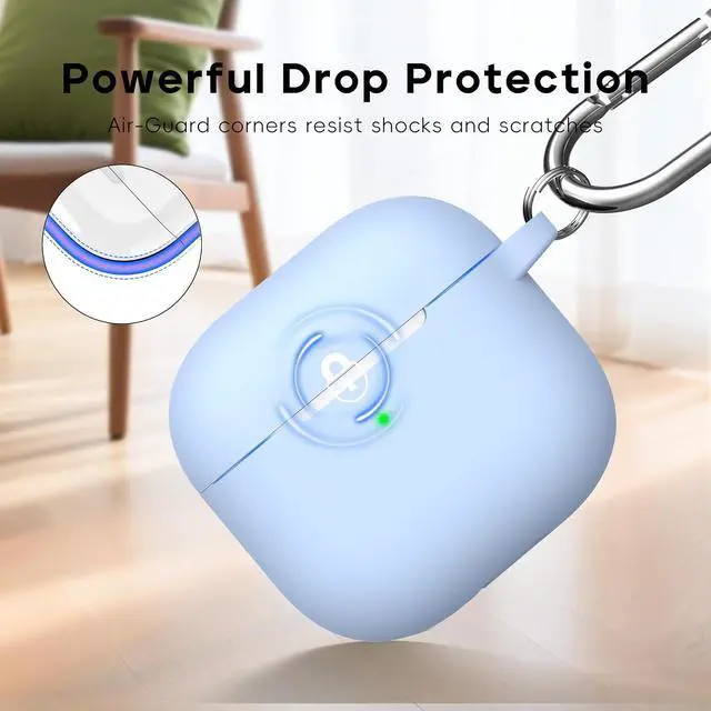 Alt view image 4 of 6 - RFUNGUANGO for AirPods 4 Case, Sky Blue | Cleaner Kit, Carabiner, Soft Silicone Protective Cover, Wireless Charging Compatible
