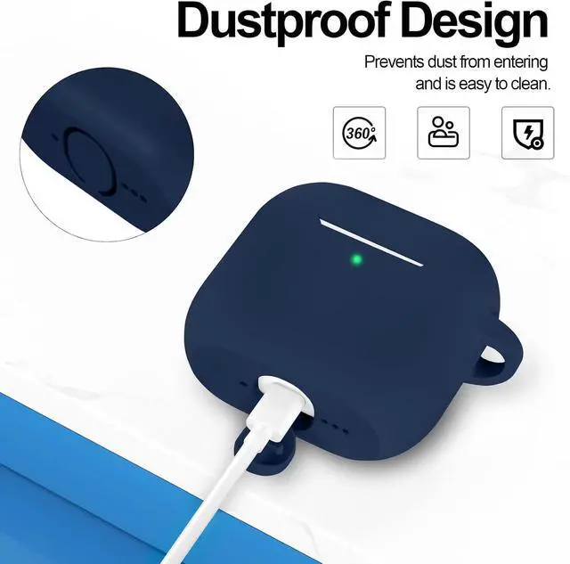 Alt view image 4 of 7 - Compatible with AirPods 4 Case Cover, Protective Silicone Skin Accessories with Keychain for Women Men for Apple AirPods 4th Generation Case(2024), Front LED VisibleMidnight Blue