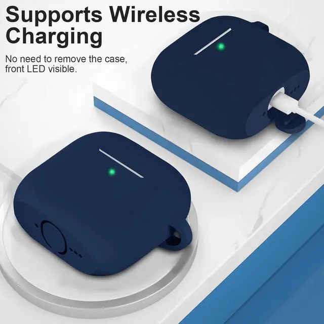 Alt view image 3 of 7 - Compatible with AirPods 4 Case Cover, Protective Silicone Skin Accessories with Keychain for Women Men for Apple AirPods 4th Generation Case(2024), Front LED VisibleMidnight Blue