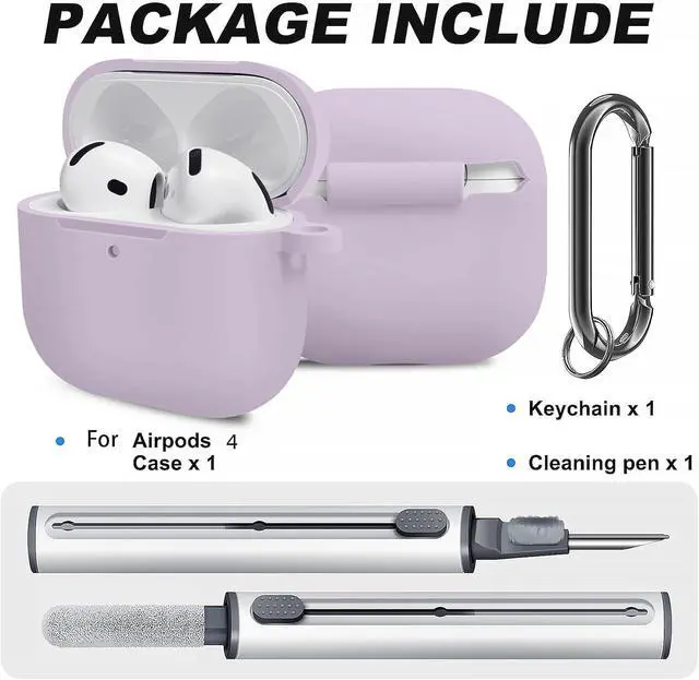 Alt view image 2 of 7 - Silicone Case Cover for AirPods 4th Gen, Soft Skin with Cleaner Kit, Keychain, Full Protection for Men & Women (Lavender)