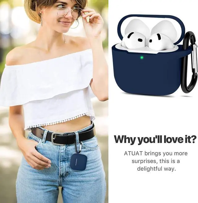 Alt view image 7 of 7 - Compatible with AirPods 4 Case Cover, Protective Silicone Skin Accessories with Keychain for Women Men for Apple AirPods 4th Generation Case(2024), Front LED VisibleMidnight Blue