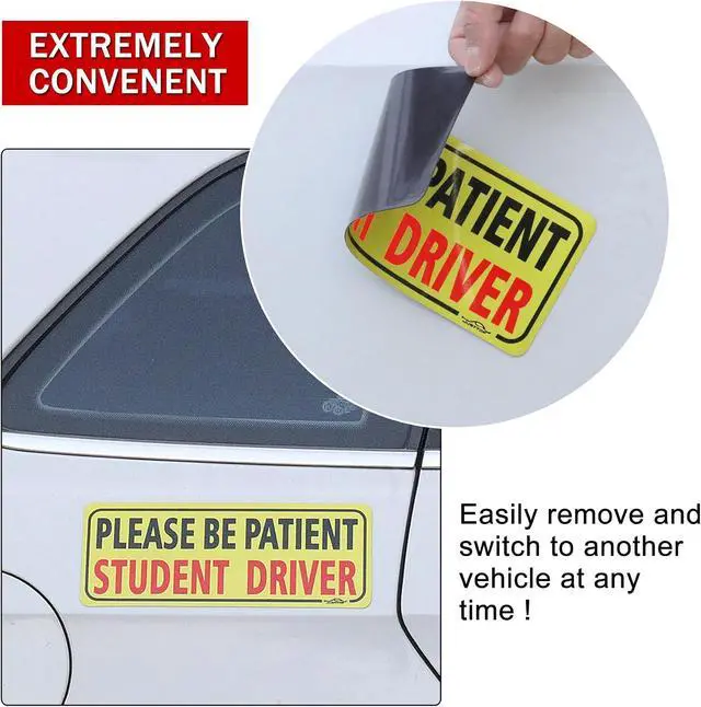 Alt view image 4 of 7 - JUSTTOP 3pcs Student Driver Magnet for Car, Please Be Patient Student Driver, New Drivers Sticker Safety Warning, Magnetic Reflective Rookie Driver Bumper Sticker (Black&Red)