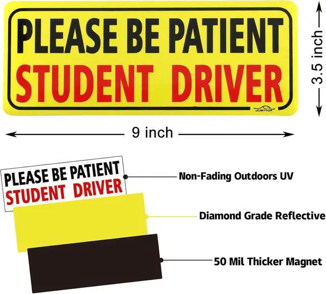 Alt view image 3 of 7 - JUSTTOP 3pcs Student Driver Magnet for Car, Please Be Patient Student Driver, New Drivers Sticker Safety Warning, Magnetic Reflective Rookie Driver Bumper Sticker (Black&Red)