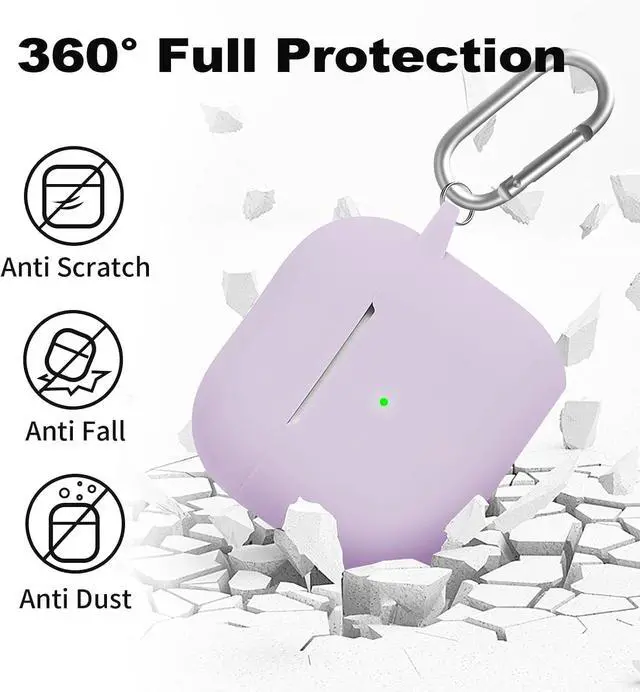 Alt view image 4 of 7 - Silicone Case Cover for AirPods 4th Gen, Soft Skin with Cleaner Kit, Keychain, Full Protection for Men & Women (Lavender)
