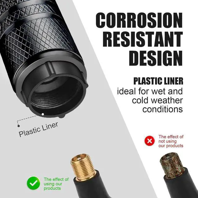 Alt view image 2 of 6 - DESOUL Tire Valve Stem Caps Corrosion Resistant (4 Pack) - Black | Aluminum Air Caps with Plastic Liner | Leak-Proof | Universal Fit for Cars, Trucks, Motorcycles