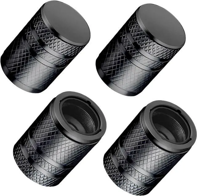 Main image of DESOUL Tire Valve Stem Caps Corrosion Resistant (4 Pack) - Black | Aluminum Air Caps with Plastic Liner | Leak-Proof | Universal Fit for Cars, Trucks, Motorcycles