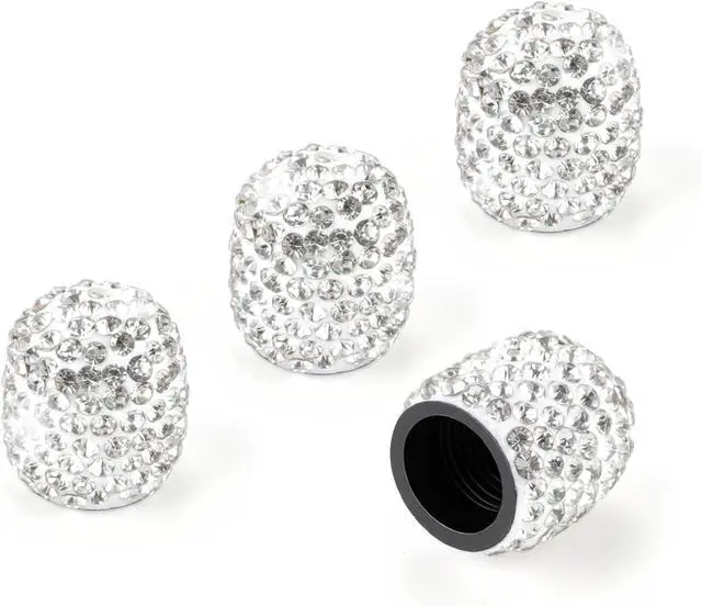 Main image of JUSTTOP 4 Pack Handmade Crystal Rhinestone Tire Valve Stem Caps, Wheel Tire Valve, Attractive Dustproof Bling Car Accessories, Universal for Cars, Trucks and Motorcycles-White
