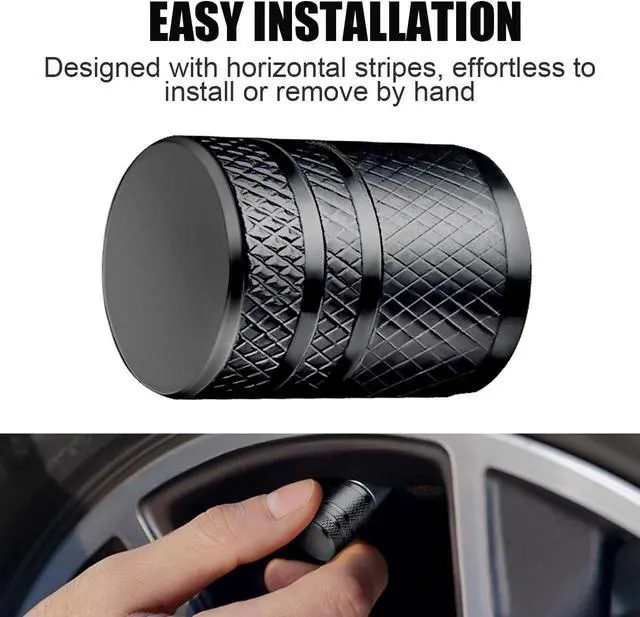 Alt view image 4 of 6 - DESOUL Tire Valve Stem Caps Corrosion Resistant (4 Pack) - Black | Aluminum Air Caps with Plastic Liner | Leak-Proof | Universal Fit for Cars, Trucks, Motorcycles