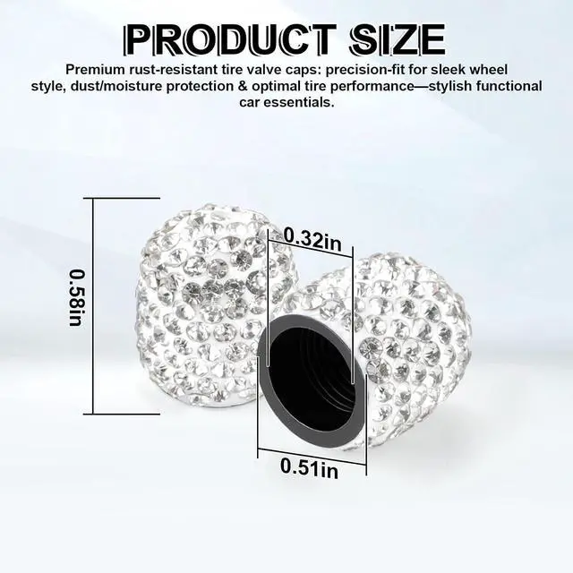 Alt view image 2 of 6 - JUSTTOP 4 Pack Handmade Crystal Rhinestone Tire Valve Stem Caps, Wheel Tire Valve, Attractive Dustproof Bling Car Accessories, Universal for Cars, Trucks and Motorcycles-White