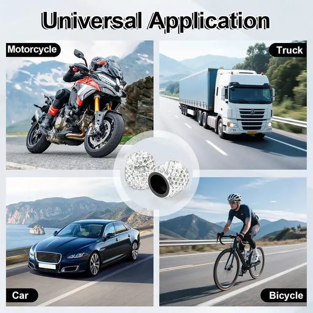 Alt view image 6 of 6 - JUSTTOP 4 Pack Handmade Crystal Rhinestone Tire Valve Stem Caps, Wheel Tire Valve, Attractive Dustproof Bling Car Accessories, Universal for Cars, Trucks and Motorcycles-White